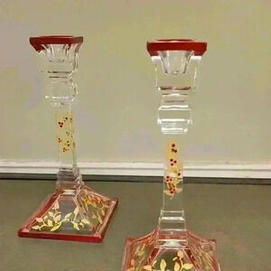 Pair-Hand painted Crystal Candlesticks
